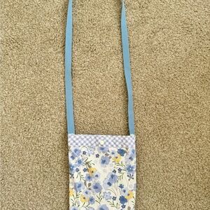 Blue and Yellow Crossbody Bag with Floral Design